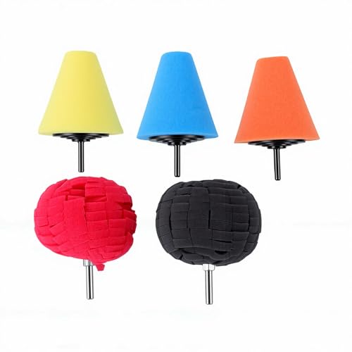 Akozon 5 Pcs Car Polishing Kit Polishing Cone Wheel Drill Sponge Pad & Ball Set Compatible with Standard Household Electric Drill for Auto Wheel Surface