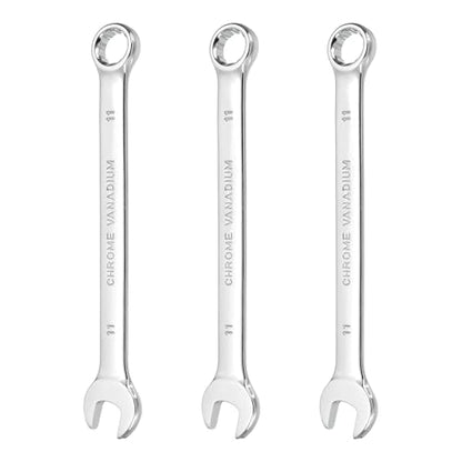 HARFINGTON 3Pcs Combination Wrench 11mm Metric 12-Point Box and Open End CR-V Steel Double Ended Spanner Tool for Automotive Pipe Furniture Machinery DIY Repair, Silver White - size: 11mm