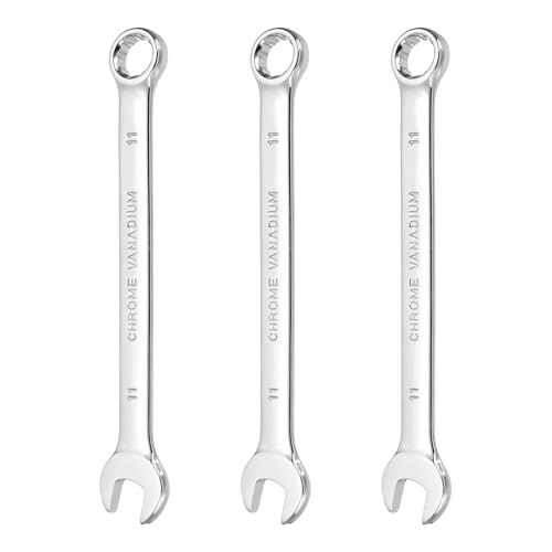 HARFINGTON 3Pcs Combination Wrench 11mm Metric 12-Point Box and Open End CR-V Steel Double Ended Spanner Tool for Automotive Pipe Furniture Machinery DIY Repair, Silver White - size: 11mm