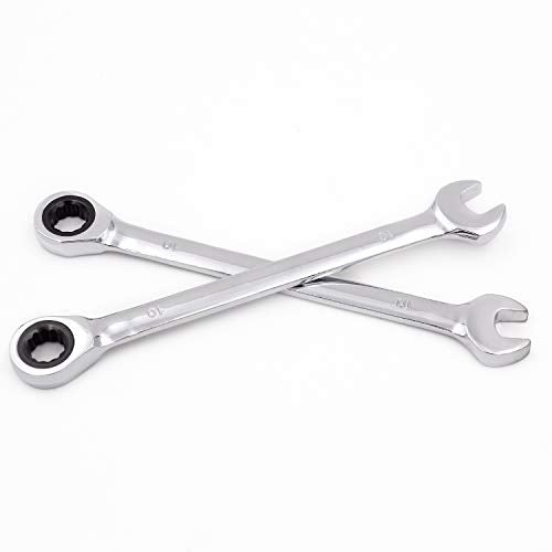 KINJOEK 2 PCS 10mm 12PT Ratchet Wrench, Metric Ratcheting Wrench Set with 5° Movement and 72 Teeth for Projects with Tight Space - size: 10mm 2PCS