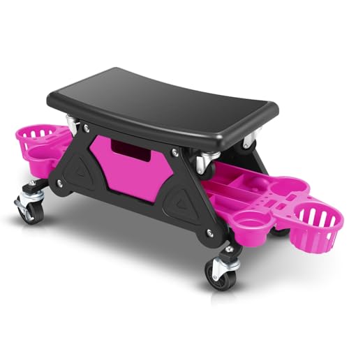 Auto Dynasty Rolling Mechanic Stool, 300 LBS Capacity Rolling Creeper Garage Shop Seat with Removable Storage Tool Trays, Mechanic Chair with Lockable Swivel Wheels for Workshop Auto Repair, Purple - color: Purple