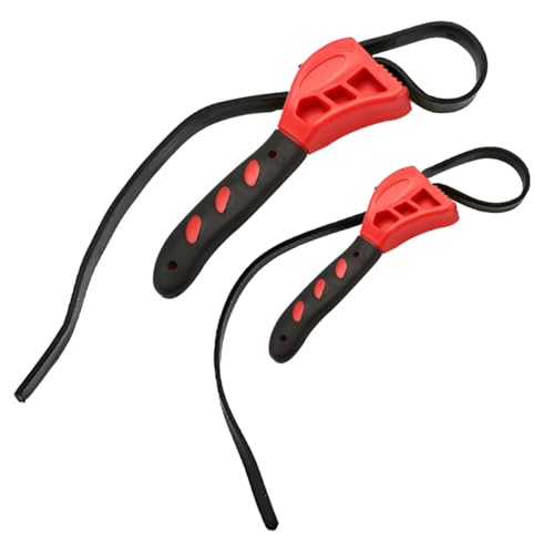 2PCS Rubber Strap Wrenches, 24 Inch & 19.8 Inch Adjustable Oil Filter Strap Wrench with Reinforced Belt, Pipe Wrenches, Jar Opener Tool for Weak Hands, Water Filters, Plumbing (Red) - color: Red