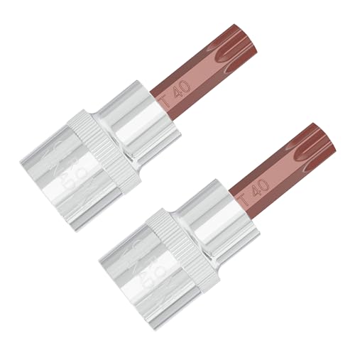 2PCS 3/8" Drive T40 Torx Bit Socket, S2 Steel Bits, Heat Treated CR-V Steel Star Sockets 1.9" Length - size: T40