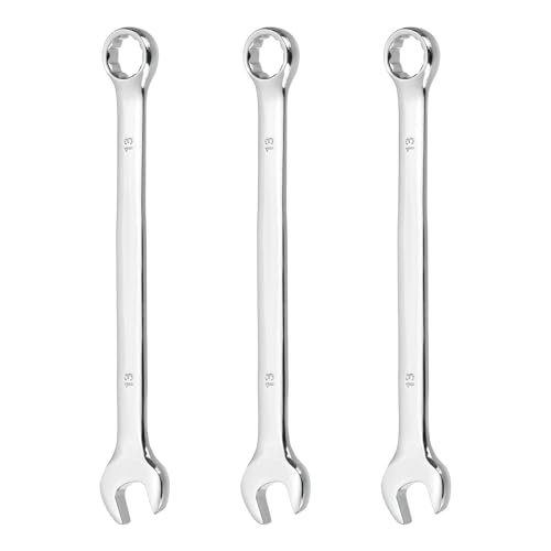HARFINGTON 3Pcs Combination Wrench 13mm Metric 12-Point Box and Open End CR-V Steel Double Ended Spanner Tool for Automotive Pipe Furniture Machinery DIY Repair, Silver White - size: 13mm
