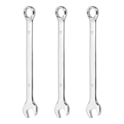 HARFINGTON 3Pcs Combination Wrench 13mm Metric 12-Point Box and Open End CR-V Steel Double Ended Spanner Tool for Automotive Pipe Furniture Machinery DIY Repair, Silver White - size: 13mm