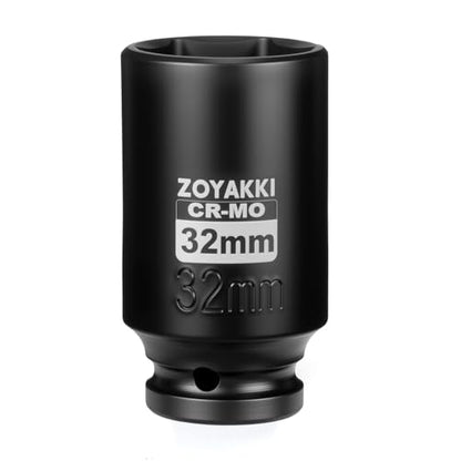 1/2" Drive 32mm Deep 6 Pt CR-MO Metric Impact Socket for Axle Nuts - size: 32mm, style: 1/2" Drive Deep