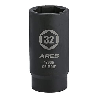ARES 12036 32MM Axle Nut Socket, 6 Point Socket | Extra Deep 1/2-Inch Drive Impact Socket for Easy Removal of Axle Shaft Nuts - size: 32mm 6-Point