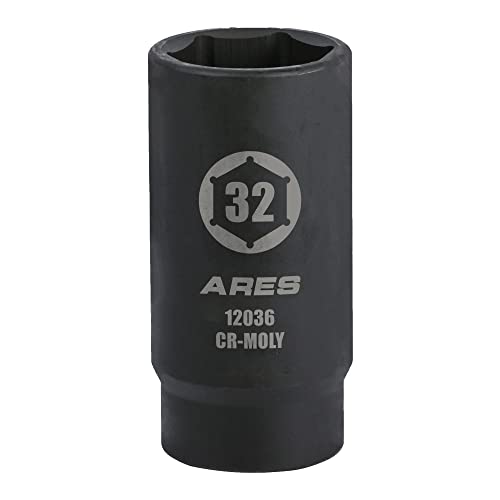 ARES 12036 32MM Axle Nut Socket, 6 Point Socket | Extra Deep 1/2-Inch Drive Impact Socket for Easy Removal of Axle Shaft Nuts - size: 32mm 6-Point