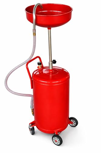 XtremepowerUS Portable Waste Oil Drain Tank Air Operated Drainage Adjustable Funnel Height with Wheel, Red (23 Gallon) - size: 23 Gallon