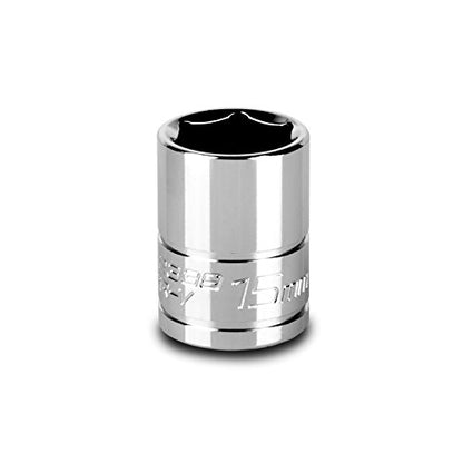 Capri Tools 15 mm Shallow Socket, 3/8-Inch Drive, 6-Point, Metric - size: 15 mm