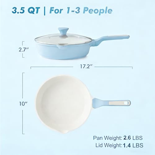 SENSARTE Nonstick Ceramic Saute Pan 10-inch, 3.5QT Nonstick Skillet, Non Toxic Deep Frying Pan with Lid, Stay-cool Handle, Healthy Cooking Pot, Induction Compatible, Blue - color: Glicer Blue, size: 10-inch/3.5QT
