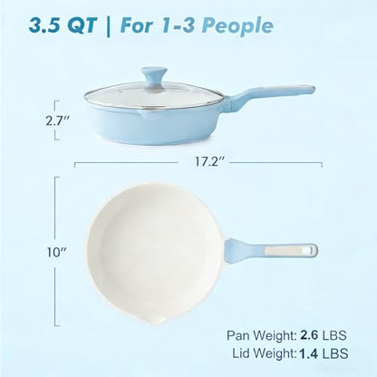 SENSARTE Nonstick Ceramic Saute Pan 10-inch, 3.5QT Nonstick Skillet, Non Toxic Deep Frying Pan with Lid, Stay-cool Handle, Healthy Cooking Pot, Induction Compatible, Blue - color: Glicer Blue, size: 10-inch/3.5QT