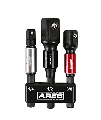 ARES 22011-3-Piece 3-Inch Impact Grade Socket Adapter Set with Color Sleeve - Turns Power Drill into High Speed Nut Driver - 1/4-Inch, 3/8-Inch, and 1/2-Inch Drive - size: 3pc 3" Impact Grade Socket Adapter Set