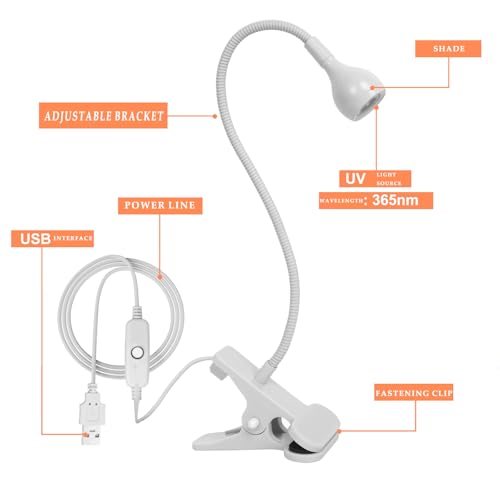 USB 3W LED UV Ultraviolet Phone Glue Curing Desk Lamp for Gel Nails, Portable Clamp Flexible for Mobile Repair, Plug and Play White - color: White