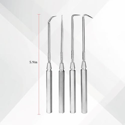 4PCS Precision Car Hook and Pick Set, Steel Leather Vehicle Pick Hook Puller Remover with Aluminum Handle, Automotive Puller Tools for O-Rings ＆ Oil Seals, Universal Fit