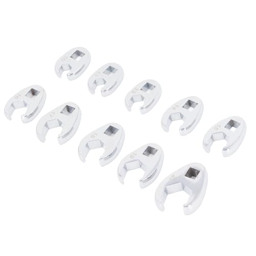 10 Piece Metric Crowfoot Wrench Set 3/8 Inch Drive Flare Nut Spanner Kit U Shaped Open End Wrenches for Automotive Brake Fuel Hydraulic Line Repair in Tight Spaces Heavy Duty 45