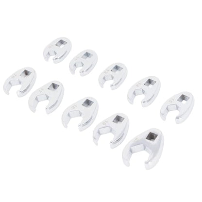 10 Piece Metric Crowfoot Wrench Set 3/8 Inch Drive Flare Nut Spanner Kit U Shaped Open End Wrenches for Automotive Brake Fuel Hydraulic Line Repair in Tight Spaces Heavy Duty 45