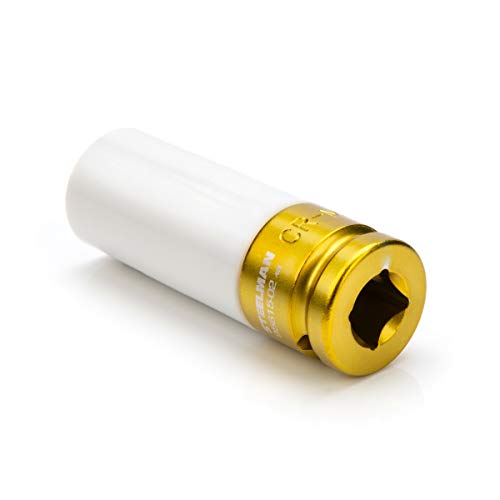 Steelman 19mm Sleeved Socket, Wheel and Lug Nut Protector Polyethylene Sleeve and Insert, Non-Marring, Long, 6-Point, 1/2-inch Drive - size: 19mm Gold