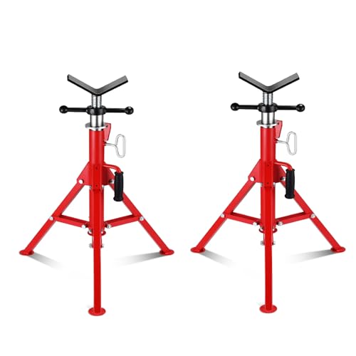 2PCS Pipe Jack Stand, Heavy Duty Pipe Stand, 2500LB Jack Stands Carbon Steel with Portable Folding Legs 28-52 Inch Height Adjustable 1/8"-12" Capacity - color: Red | 2PCS