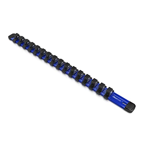 Olsa Tools Socket Organizer - 1/2-Inch Drive Socket Holder Rail - Blue Aluminum Socket Rail, Stores 16 Impact or Chrome Sockets - Professional Grade Metric or SAE Socket Organizer - Part: 1015 - color: Blue, size: 1/2-Inch Drive
