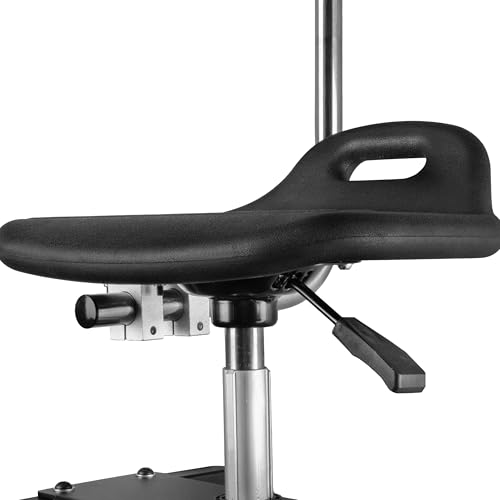 Strong Hand Tools Adjustable Height Swivel Mechanics Seat, Two Rolling Wheels, Garage Work Stool with Backrest, 360° Swivel, Tool Tray Storage, 220 LBS Capacity, Heavy Duty WRA100