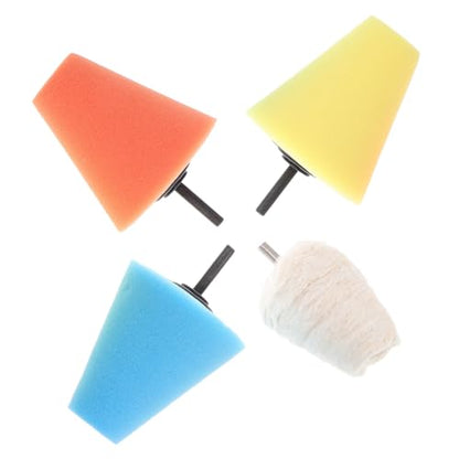 HOMSFOU 4pcs Car Polishing Buffing Sponge Pads Kit with Conical and Ball Shapes for Wheel Hub Cleaning and Dirt Removal Drill Polishing Cone Set for Automotive Wheel Care