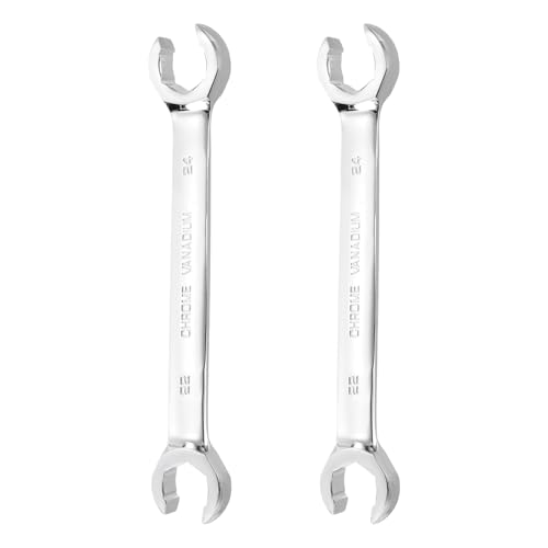 HARFINGTON 2 Pcs Flare Nut Wrench 22mm x 24mm Metric Double Open End Thick Spanner Mirror Polish Finish 45# Steel Brake Line Wrench For Fuel Tube Hose Transmission Line, Silver - size: 22mm x 24mm