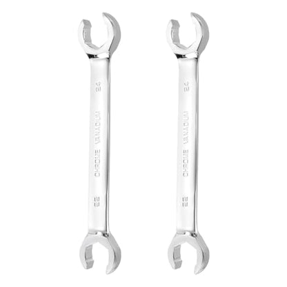 HARFINGTON 2 Pcs Flare Nut Wrench 22mm x 24mm Metric Double Open End Thick Spanner Mirror Polish Finish 45# Steel Brake Line Wrench For Fuel Tube Hose Transmission Line, Silver - size: 22mm x 24mm