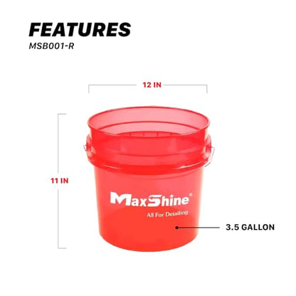 Maxshine 3.5 Gallon Universal Detailing Bucket – Car Wash Bucket for Scratch-Free Washing – Garage Storage & Auto Detailing Tool Holder – Holds Soap, Foam Cannon, Brushes, Microfiber Towels (Red) - color: 3.5g Bucket (Red)