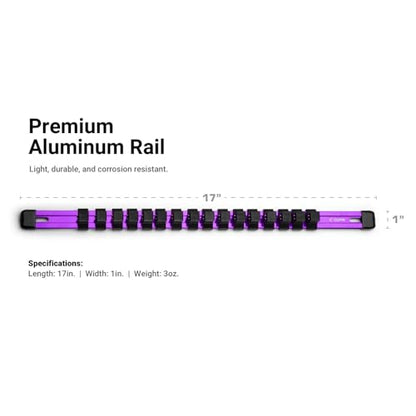 Capri Tools Aluminum Socket Rail, 3/8 in. Drive, 17 in. Long, 18 Socket Clips, Purple - color: Purple, size: 3/8 in. Drive