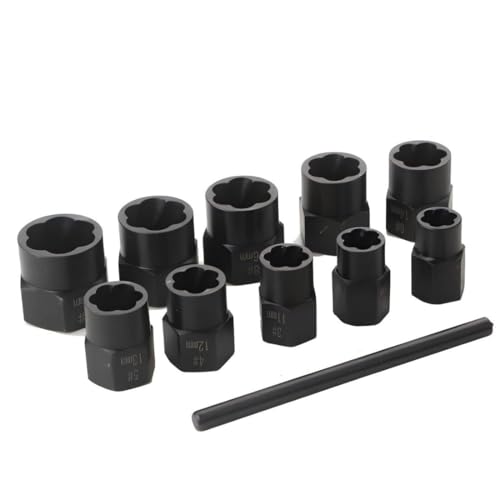 11pcs Twist Socket Set, 9-19mm Lug Nut Remover Set Damaged Bolt Screw Nut Extractor Tool Set Including a Punch Rod - size: 9-19mm 11pcs