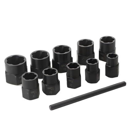 11pcs Twist Socket Set, 9-19mm Lug Nut Remover Set Damaged Bolt Screw Nut Extractor Tool Set Including a Punch Rod - size: 9-19mm 11pcs
