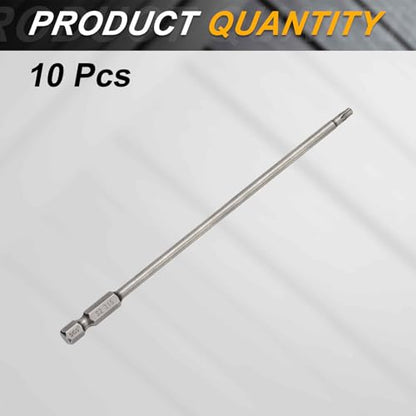 HARFINGTON 10pcs T15 Torx Head Screwdriver Bit 1/4" Hex Shank 6" (150mm) Long Magnetic No Hole Tip Tamper Proof 6 Point Star Screw Driver Drill Bits S2 Steel Industrial Power Screwdrivers - size: T15 x 6"