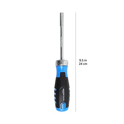 Amazon Basics 12-in-1 Ratcheting Magnetic Screwdriver Set with Bit Storage in Handle, Portable Repair Tool Kit, Security Torx, Phillips, Flat, Hex, Torx, Black, Blue, Silver
