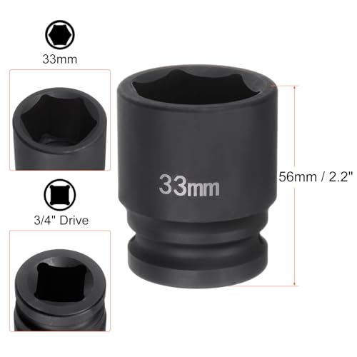 HARFINGTON 6-Point Impact Socket 3/4" Drive 33mm Metric 40Cr Alloy Steel Spindle Axle Nut Impact Socket - size: 33mm