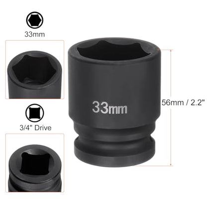 HARFINGTON 6-Point Impact Socket 3/4" Drive 33mm Metric 40Cr Alloy Steel Spindle Axle Nut Impact Socket - size: 33mm