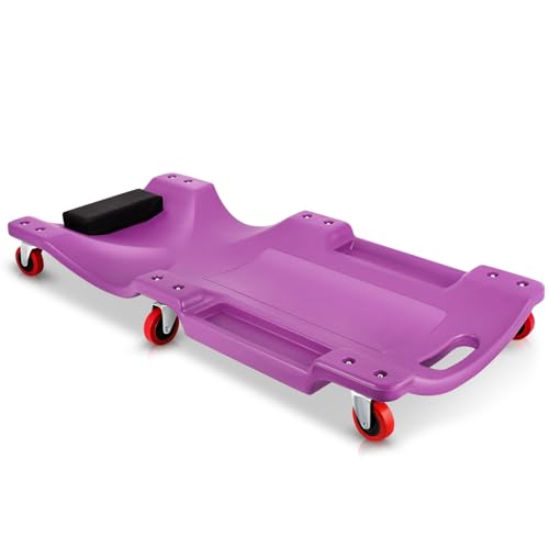 Auto Dynasty 36 Inches Mechanic Creeper, Automotive Garage Repair Low Profile Under Car Rolling Creeper with Padded Headrest, Plastic, Purple - color: Purple, size: 36" L
