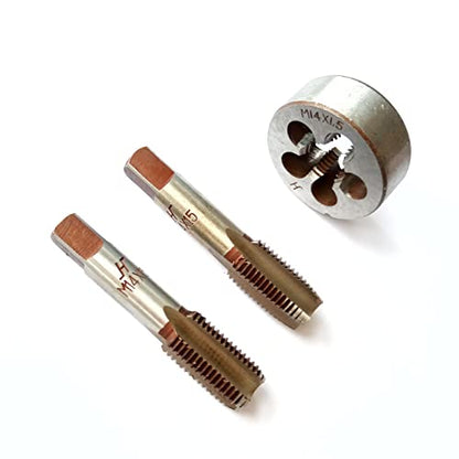 AtticZone M14 x 1.5 Metric Hand Thread Tap and Die Set, Right Hand 14 * 1.5, Alloy Tool Steel, 1 Taper Tap, 1 Plug Tap, 1 Round Die for Metal Working DIY Industrial - size: M14x1.5