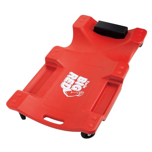 Big RED Plastic Rolling Garage/Shop Creeper: Dual Tool Trays and 6 Casters, Red，40" Mechanic Cart with Padded Headrest