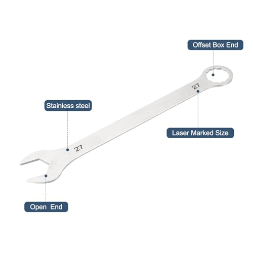 HARFINGTON 2Pcs Super Thin Combination Wrench 27mm Metric 12-Point Box and Open End Stainless Steel Double Ended Spanner Tool for Automotive Pipe Furniture Machinery DIY Repair, Silver - size: 27mm