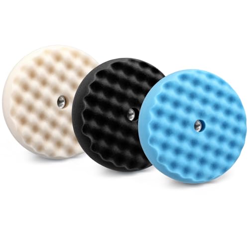 Marsui 3 Pcs 8 Inch Foam Polishing Pad Double Sided 5/8-11 Thread Waffle Buffing Pads for Auto Detailing, Paint Repair, Waxing, and Scratch Removal