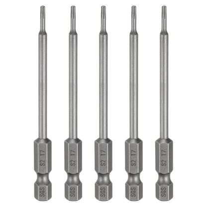 HARFINGTON 5pcs T7 Torx Head Screwdriver Bit 1/4" Hex Shank 3.15" (80mm) Long Magnetic No Hole Tip Tamper Proof 6 Point Star Screw Driver Drill Bits S2 Steel Industrial Power Screwdrivers - size: T7 x 3.15"(80mm)