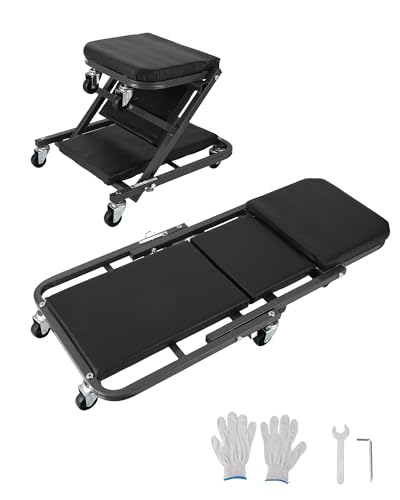 Garvee 36" Z-Creeper Seat on Wheels, 2-in-1 Foldable Garage Creeper Shop Seat, 330 LBS Capacity Automotive Mechanic Repair Under Car Rolling Creeper Seat with 6 Swivel Casters - color: Black