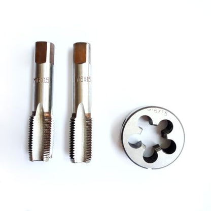 AtticZone M16 x 1.5 Metric Hand Thread Tap and Die Set, Right Hand 16 * 1.5, Alloy Tool Steel, 1 Taper Tap, 1 Plug Tap, 1 Round Die for Metal Working DIY Industrial - size: M16x1.5
