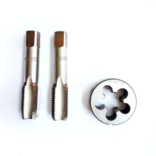 AtticZone M16 x 1.5 Metric Hand Thread Tap and Die Set, Right Hand 16 * 1.5, Alloy Tool Steel, 1 Taper Tap, 1 Plug Tap, 1 Round Die for Metal Working DIY Industrial - size: M16x1.5