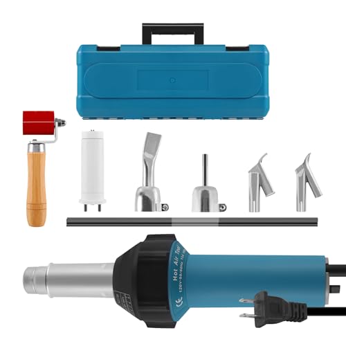 1600W Plastic Welder Kit Hot Air Gun, Handheld Hot Air Torch for Bumper, Tarpaulin, Kayak, Vinyl Floor Repair – Includes Carry Case, PE/PVC Welding Rods, Nozzles - size: 1600W w/ Case