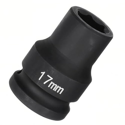 3/4"Drive x 17mm Metric, 6-Point Deep Impact Socket, Axle Nut Impact Socket | 40CR Alloy Steel,Clear labeling, Common Tools for Car Repair/Mechanical Work/Construction/Carpentry and Home Maintenance - size: 17mm