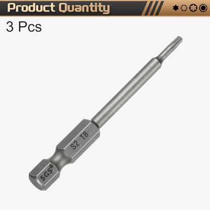 HARFINGTON 3pcs T8 Torx Head Screwdriver Bit 1/4" Hex Shank 2.6" (65mm) Long Magnetic No Hole Tip Tamper Proof 6 Point Star Screw Driver Drill Bits S2 Steel Industrial Power Screwdrivers - size: T8 x 2.6"(65mm)