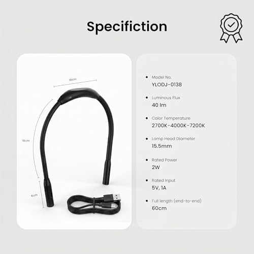 YEELIGHT Book Light for Reading at Night, 3-Color & 4-Brightness Reading Light, Rechargeable 1000mAh USB-C Neck Light, Ultra-Lightweight 110g Hands Free for Bed, Knitting, Repairing