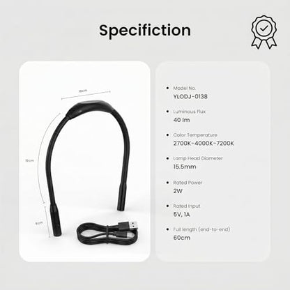 YEELIGHT Book Light for Reading at Night, 3-Color & 4-Brightness Reading Light, Rechargeable 1000mAh USB-C Neck Light, Ultra-Lightweight 110g Hands Free for Bed, Knitting, Repairing